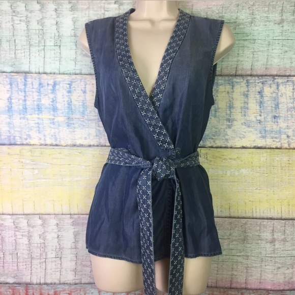 ANTHROPOLOGIE HOLDING HORSES Chambray Wrap Top - Picture 3 of 8